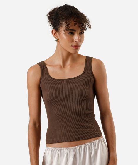 regata de pijama feminina avulsa canelada marrom