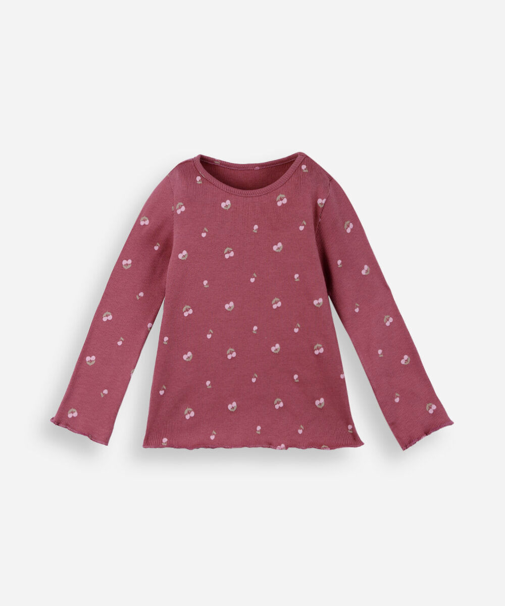 blusa infantil de algodão cerejas canelada vinho