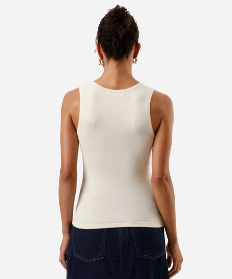 regata feminina decote u tricot bege