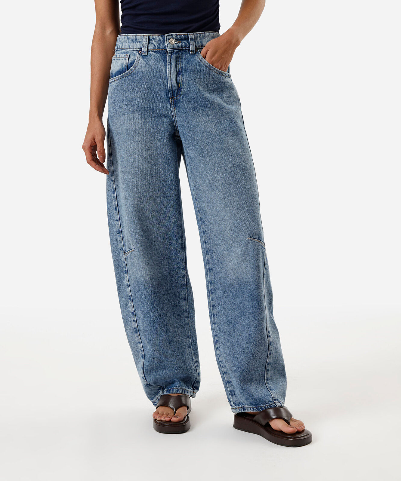 calça baggy feminina jeans com pences azul