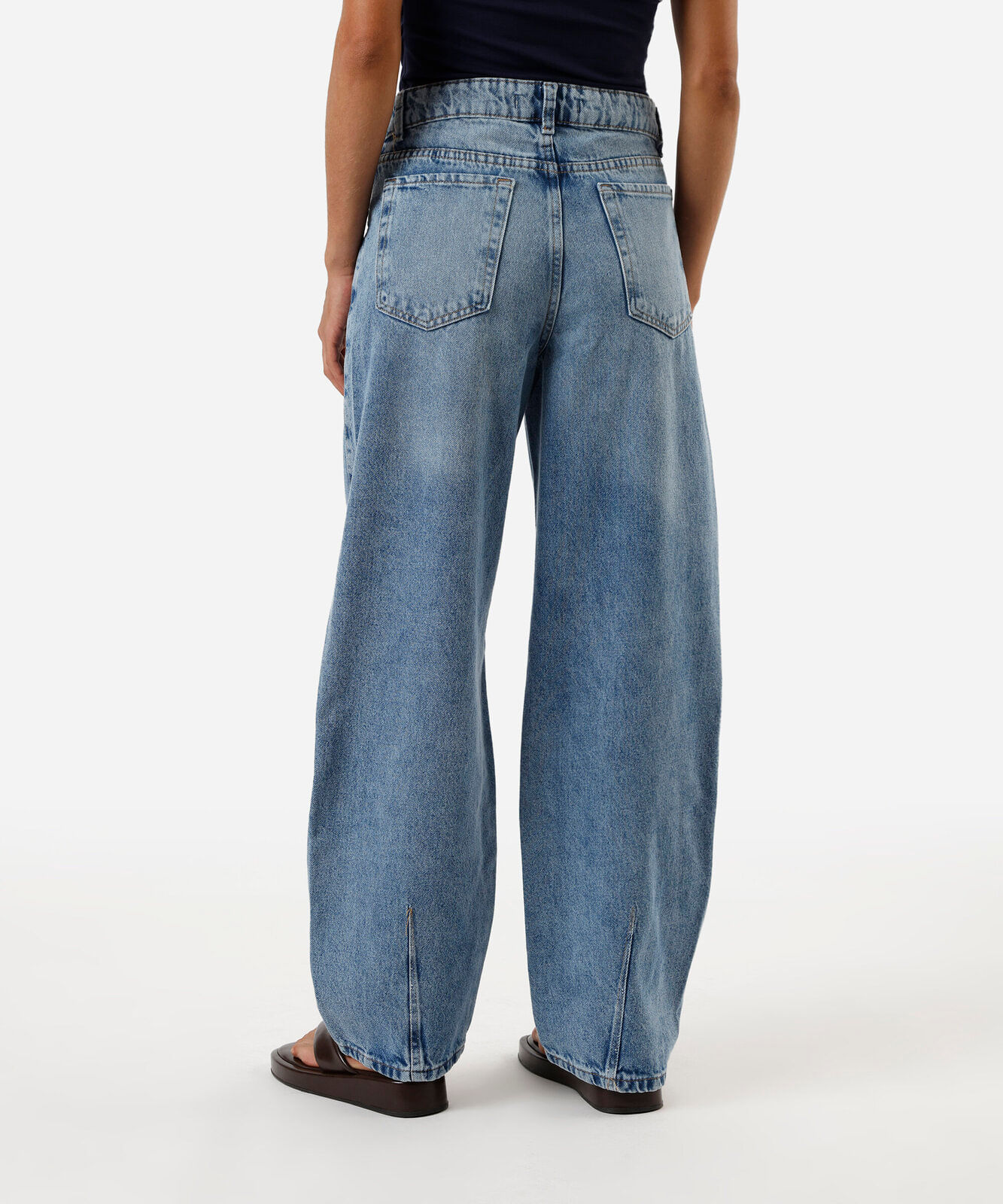 calça baggy feminina jeans com pences azul