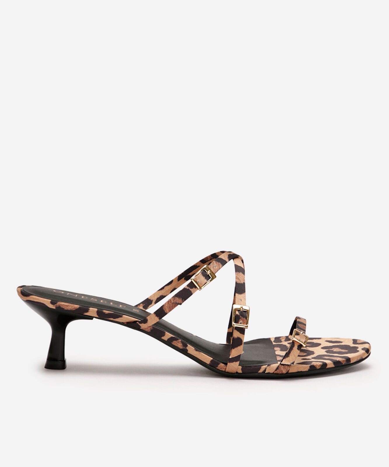 sandália tiras finas com fivela animal print oneself bege