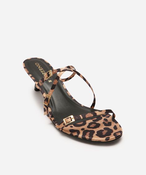 sandália tiras finas com fivela animal print oneself bege