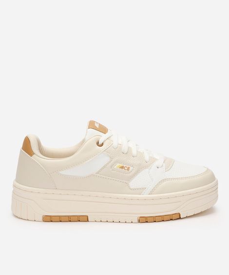tênis casual flatform com recortes ace off white