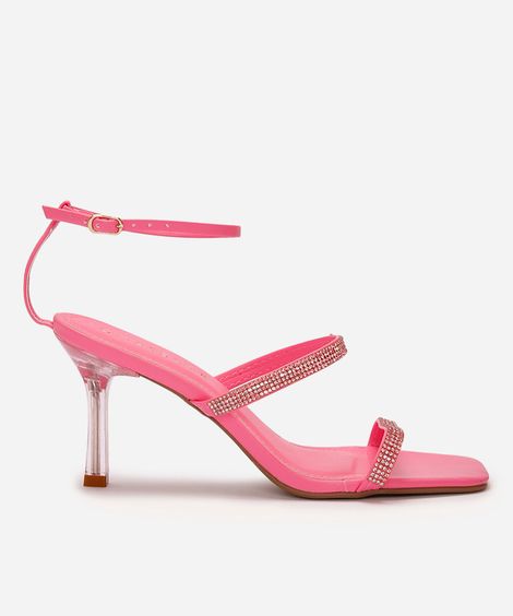 sandália tira com strass salto fino rosa