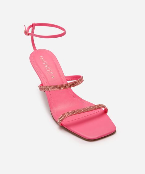 sandália tira com strass salto fino rosa