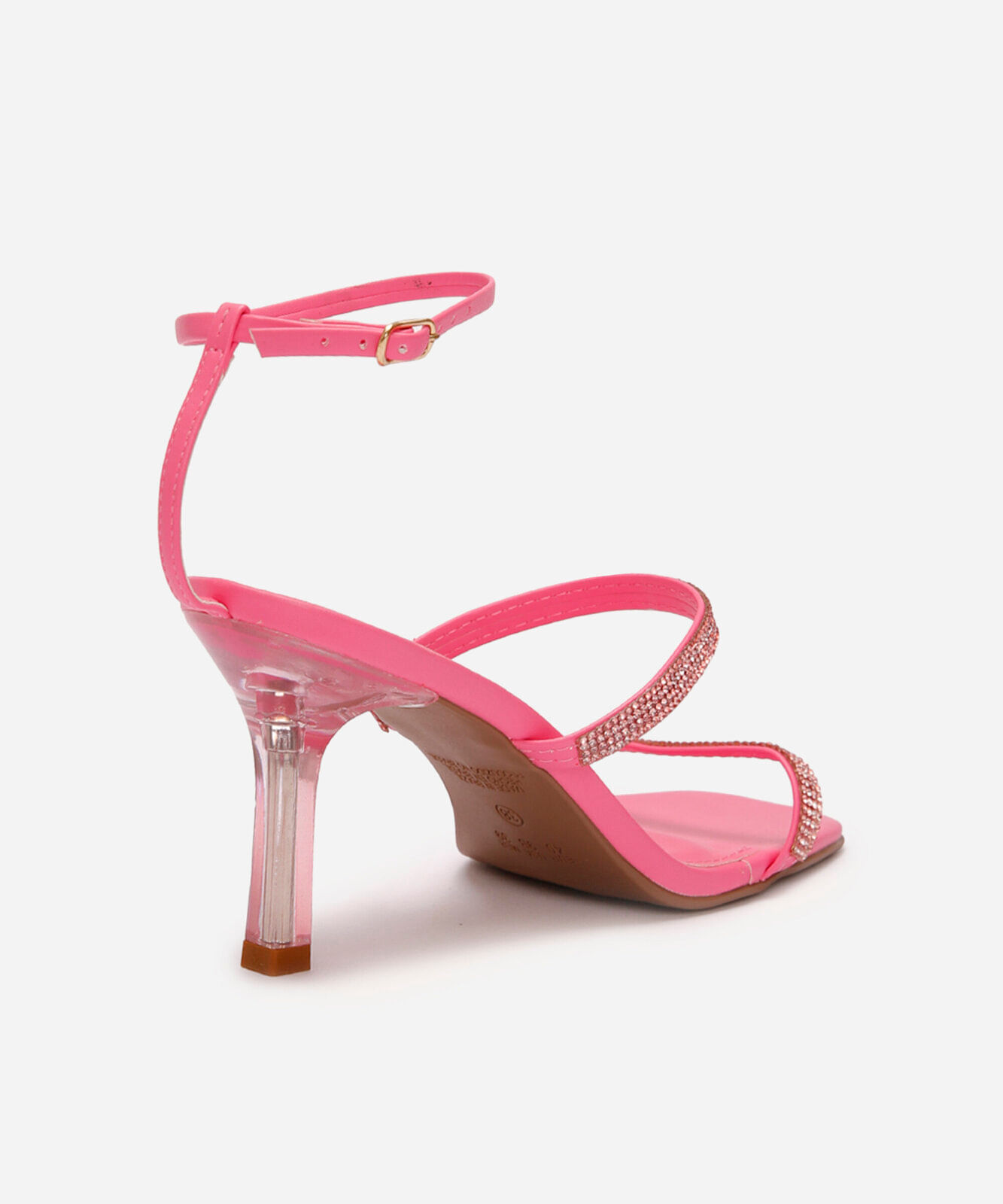 sandália tira com strass salto fino rosa