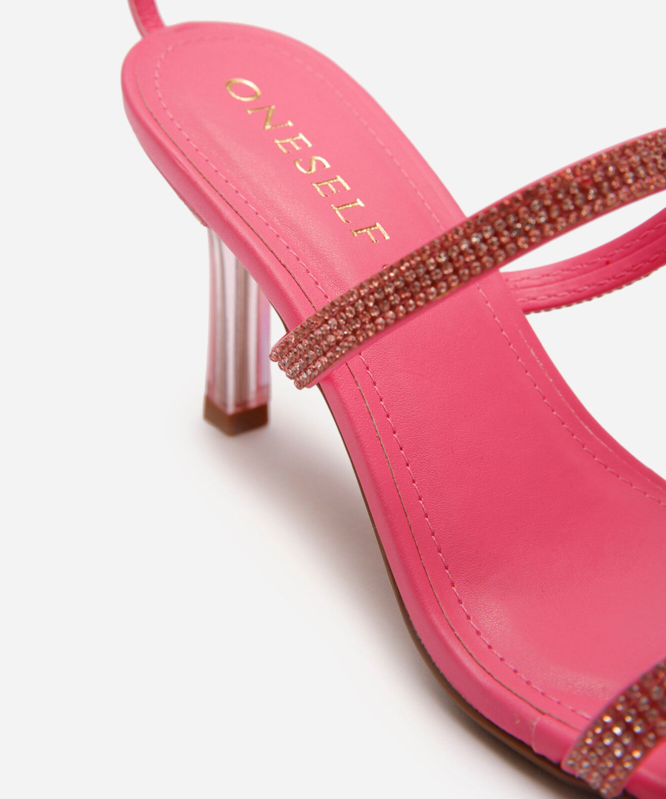 sandália tira com strass salto fino rosa