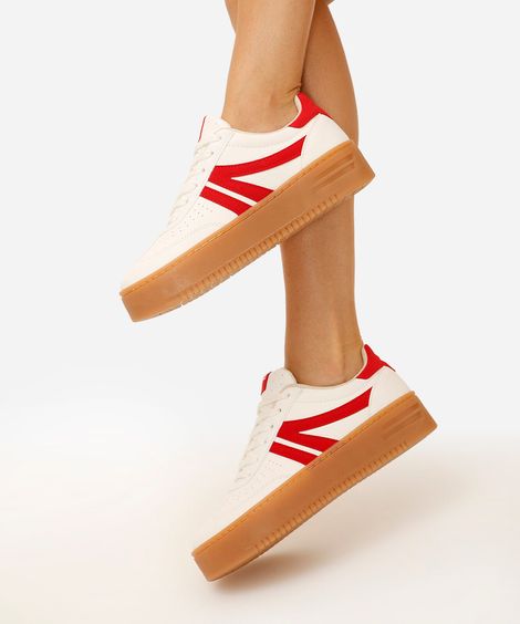 tênis plataforma casual com recortes branco