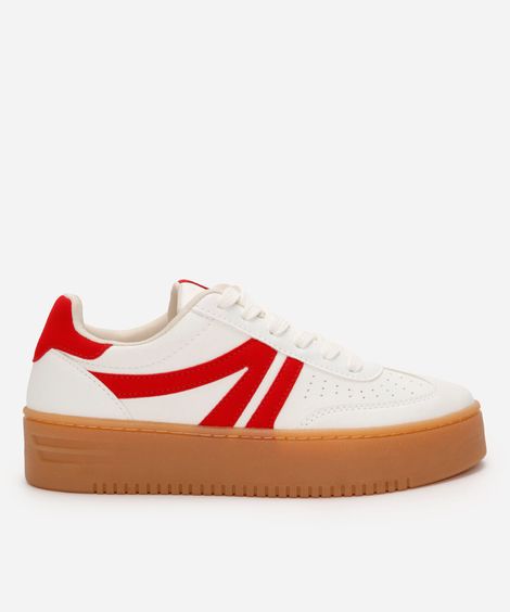 tênis plataforma casual com recortes branco