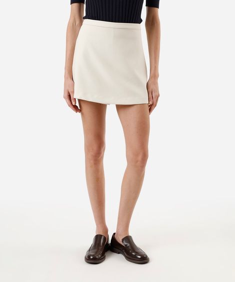 short saia de alfaiatara feminino cintura alta bege
