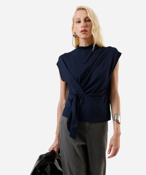 blusa feminina de viscose franzida azul