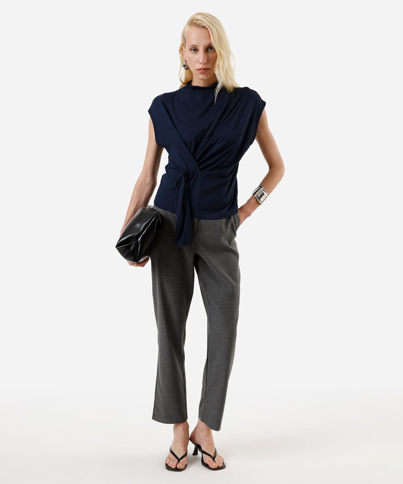 blusa feminina de viscose franzida azul