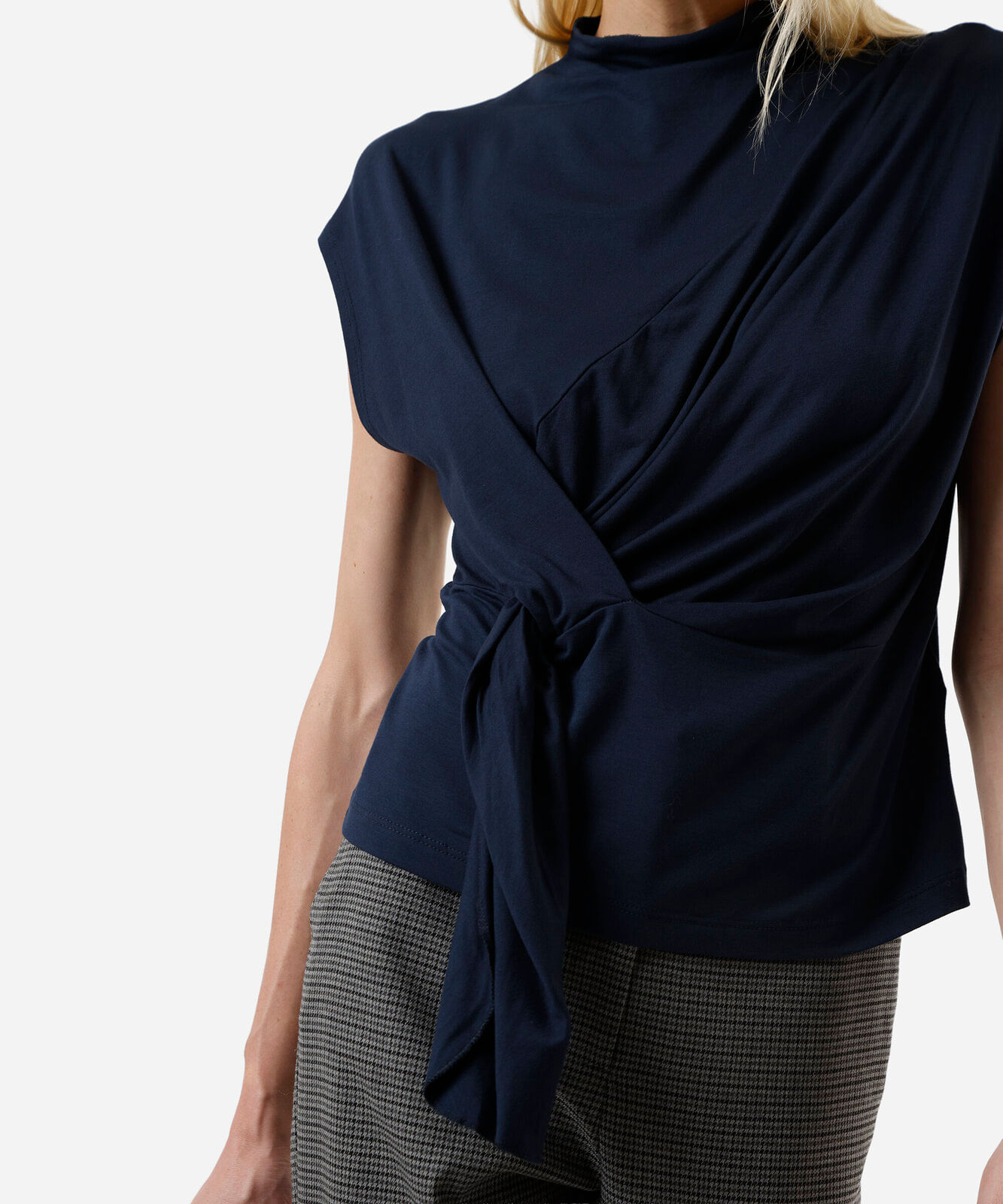 blusa feminina de viscose franzida azul