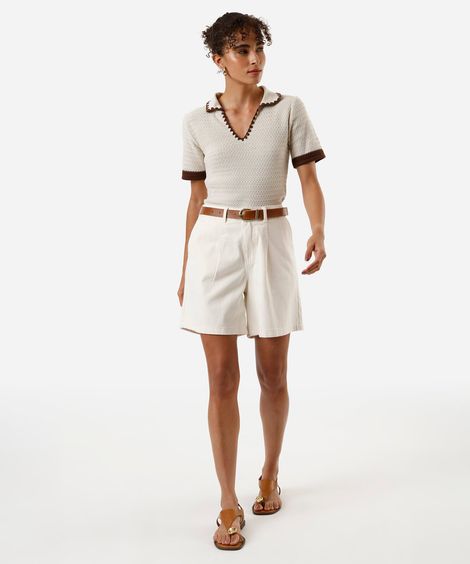 bermuda feminina de sarja com cinto off white