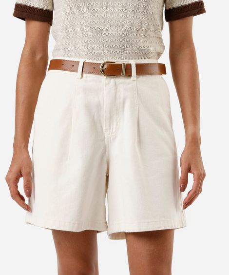 bermuda feminina de sarja com cinto off white