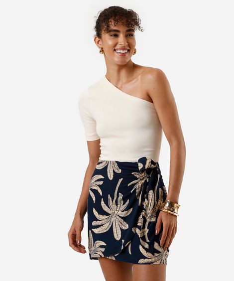 blusa ombro único feminina de algodão bege