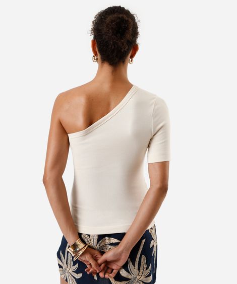 blusa ombro único feminina de algodão bege