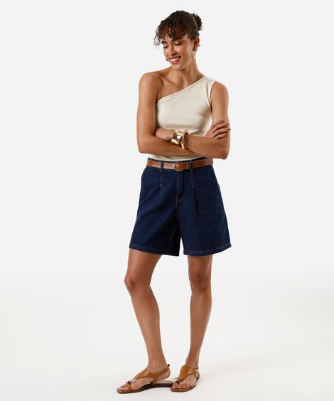bermuda feminina jeans com cinto azul