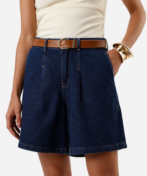 bermuda feminina jeans com cinto azul