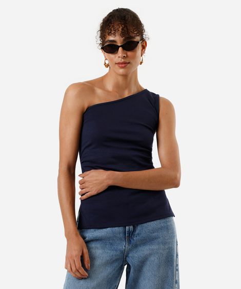 blusa feminina assimétrica franzida azul