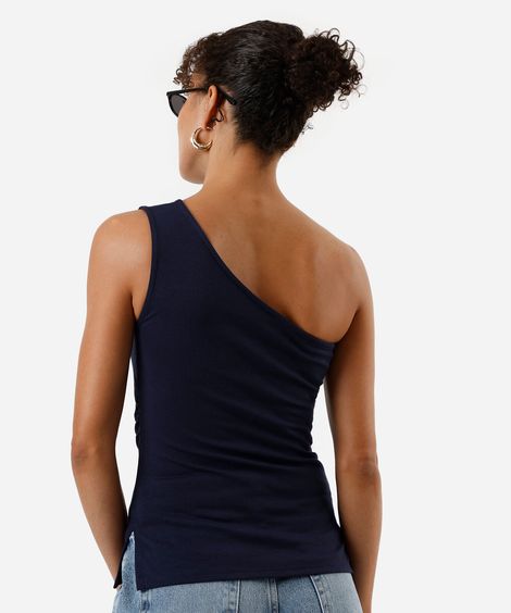 blusa feminina assimétrica franzida azul