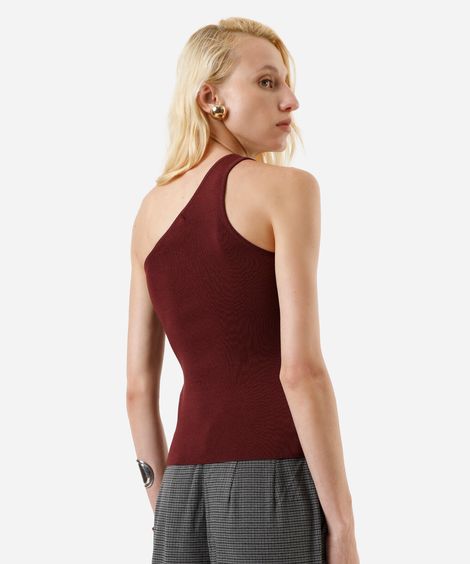 regata de tricot ombro único canelada vinho