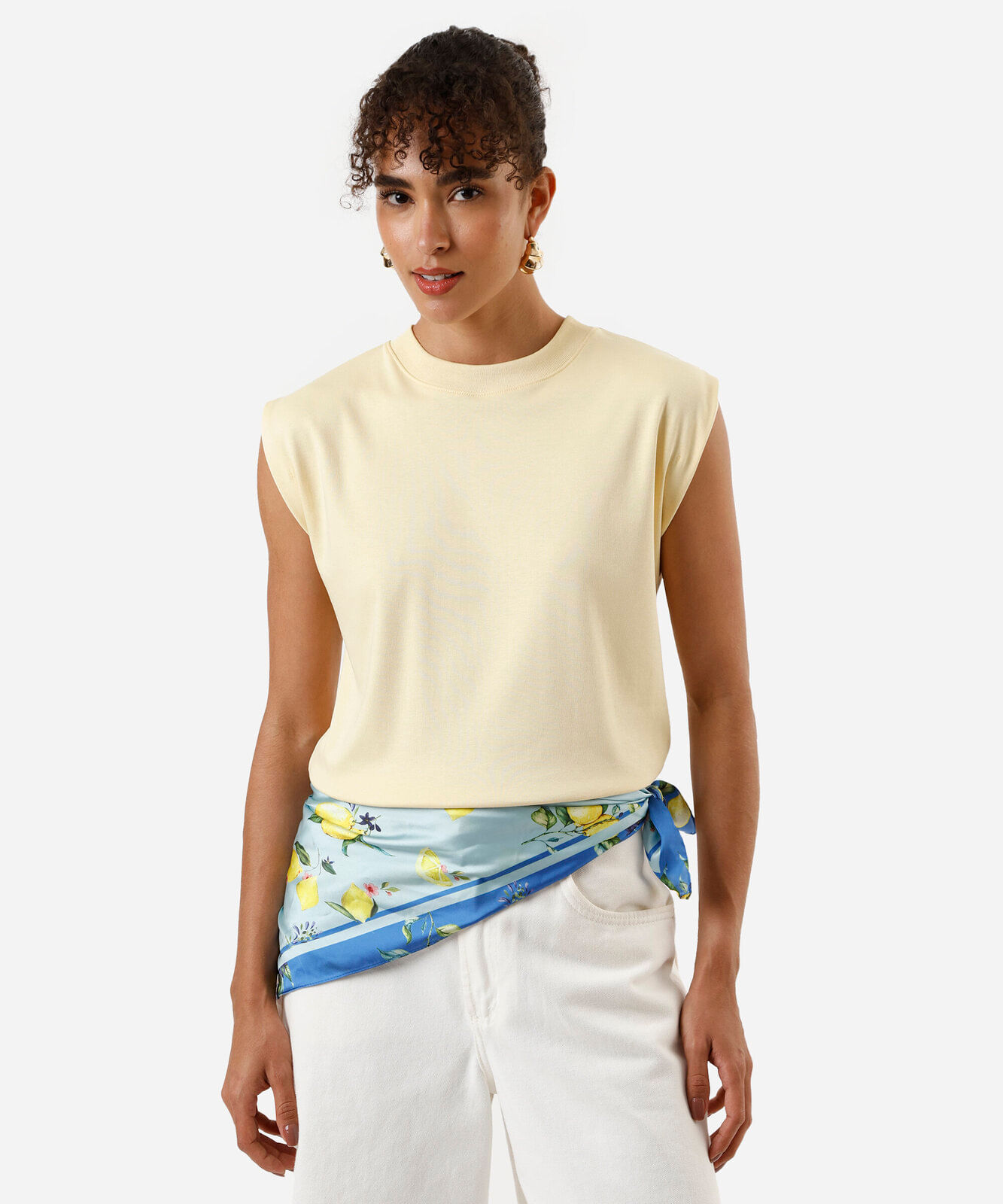 regata muscle feminina de algodão peruano amarela
