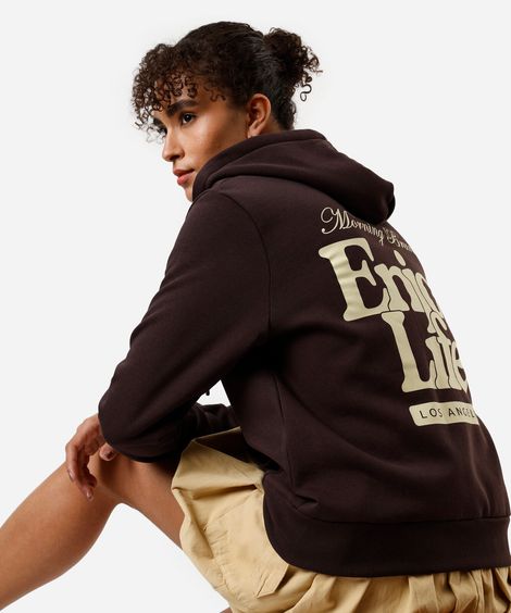 blusão de moletom com zíper enjoy life marrom