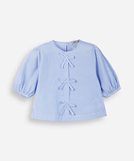 bata infantil com lacinhos listrada azul