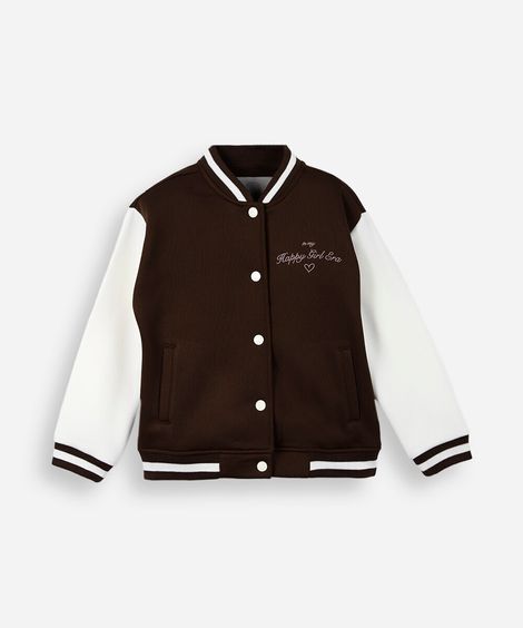 jaqueta bomber infantil de moletom college marrom