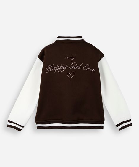 jaqueta bomber infantil de moletom college marrom