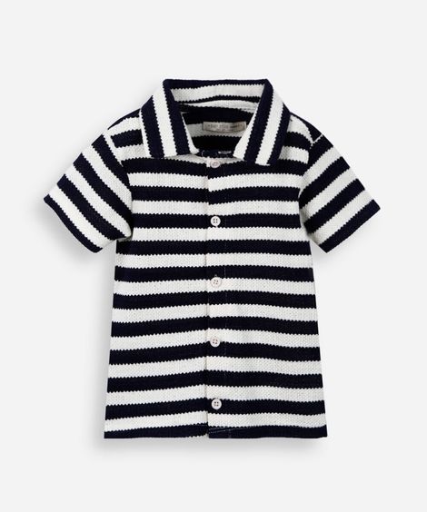 camisa infantil malha texturizada listrada azul