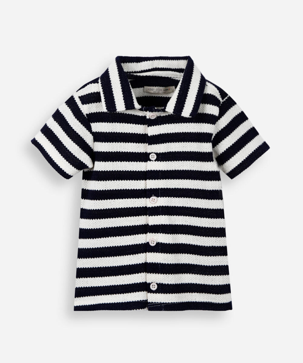 camisa infantil malha texturizada listrada azul