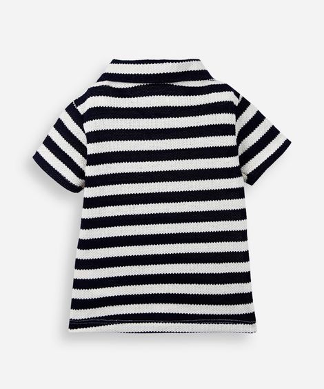 camisa infantil malha texturizada listrada azul