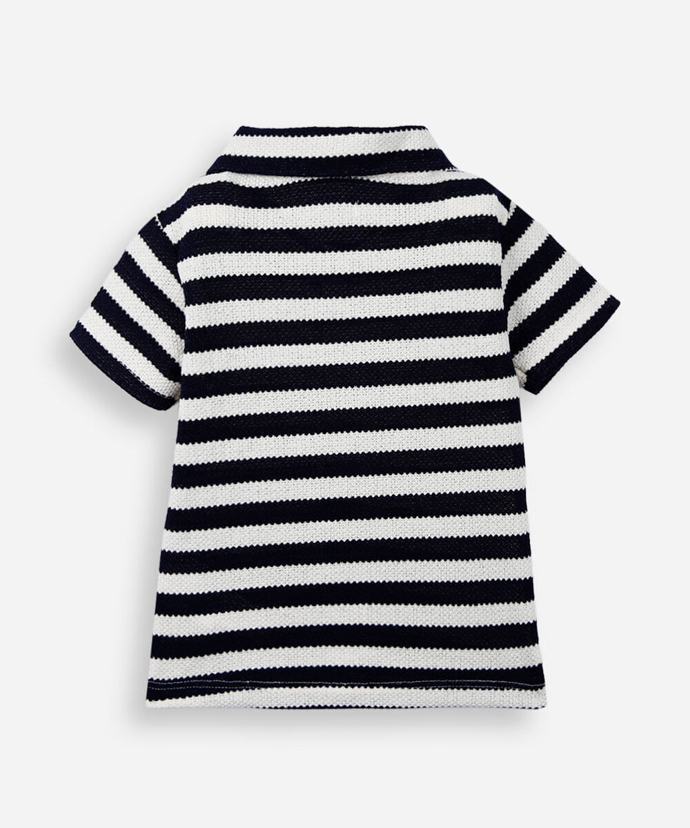 camisa infantil malha texturizada listrada azul