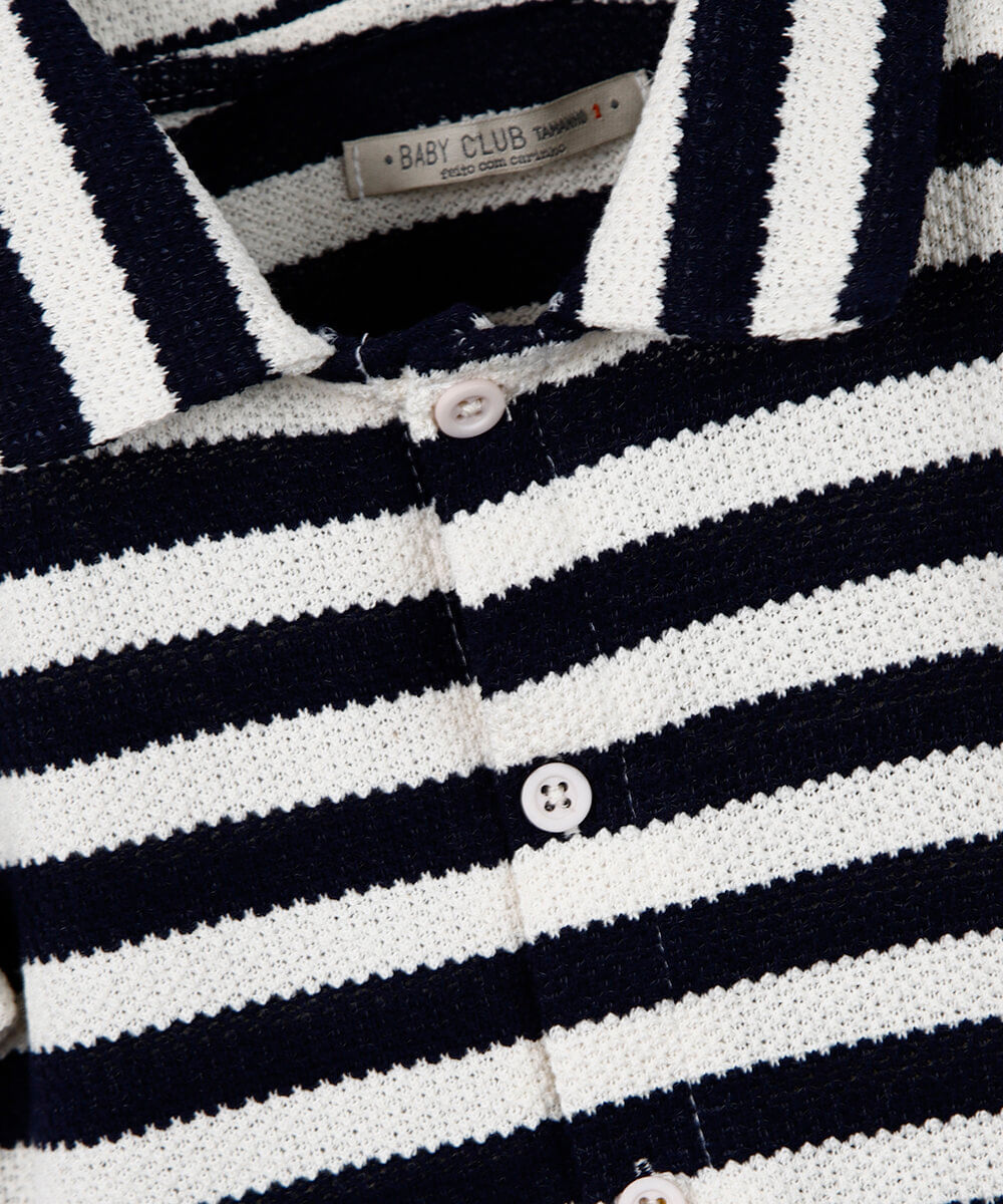 camisa infantil malha texturizada listrada azul