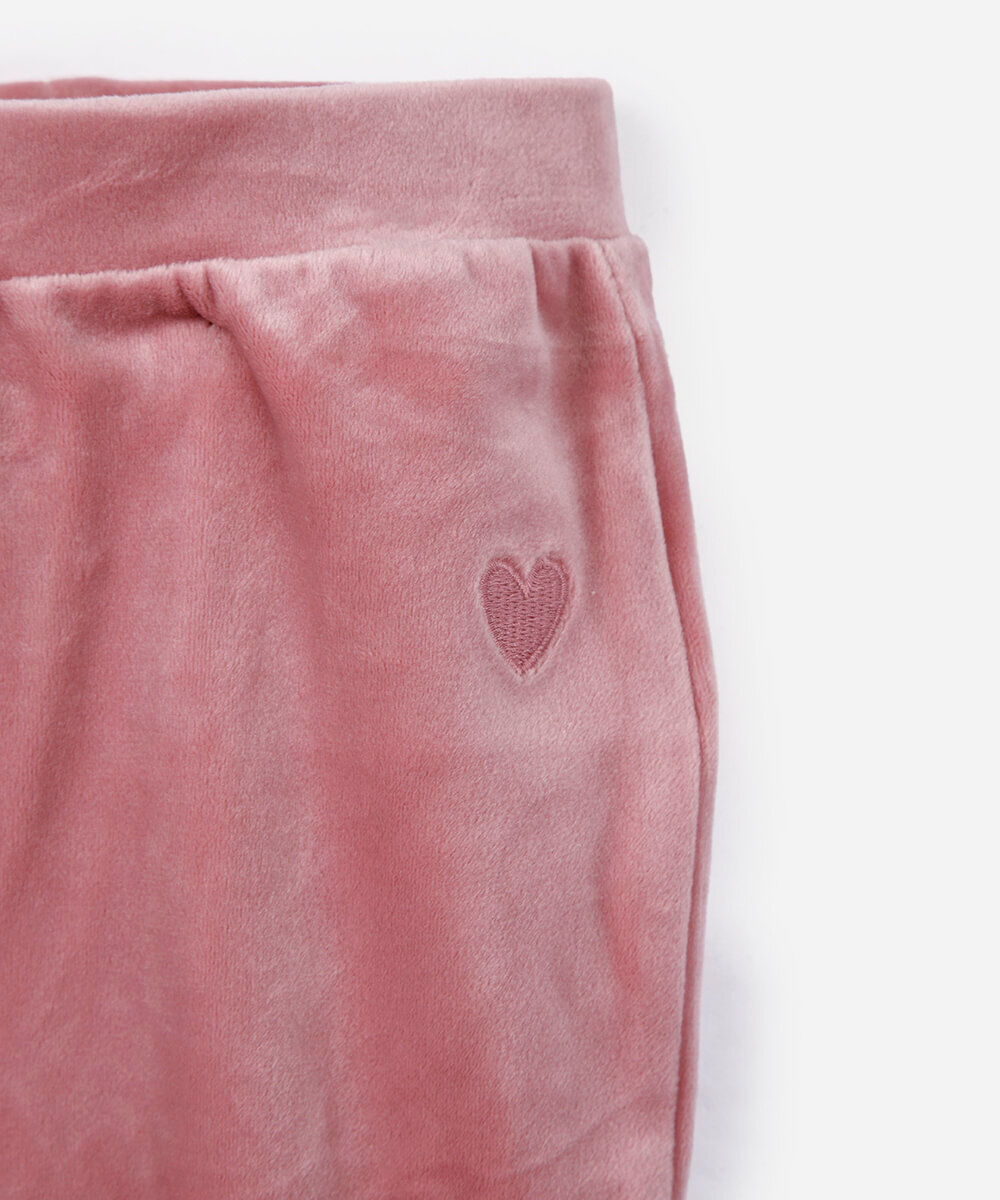 calça baby plush lisa coração rosa