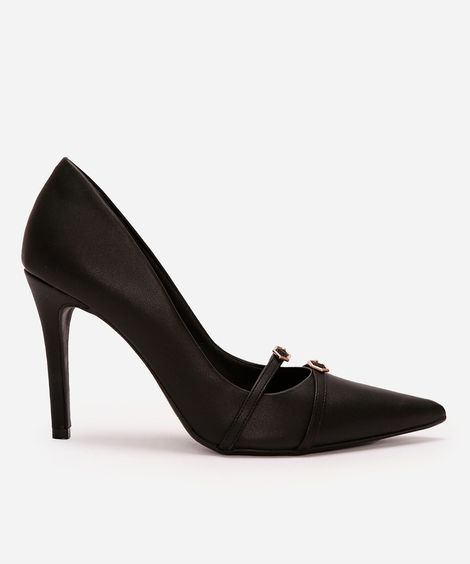 scarpin bico fino com fivelas oneself preto