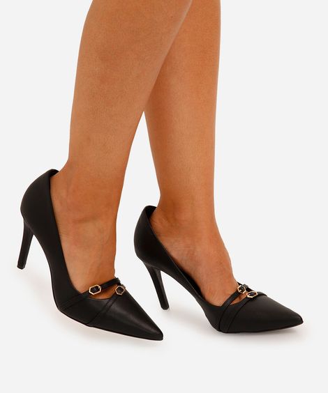 scarpin bico fino com fivelas oneself preto