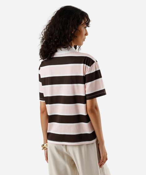 polo feminina de algodão listrada rosa