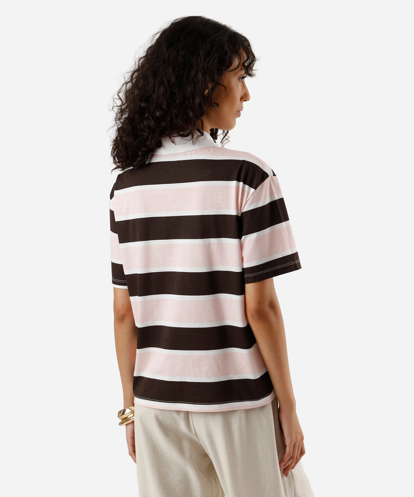 polo feminina de algodão listrada rosa