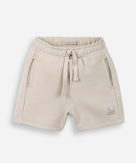 short infantil com algodão cós elástico texturizado bege