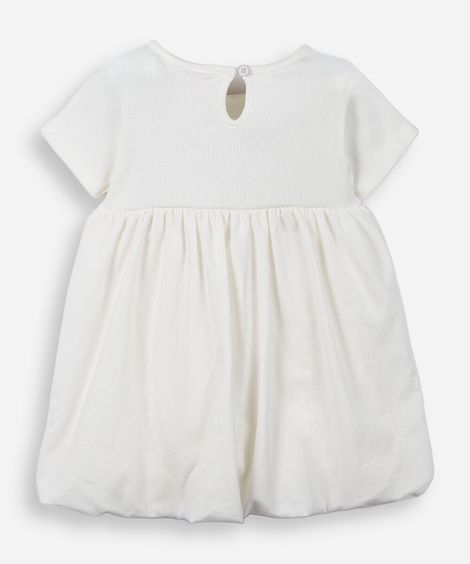 vestido infantil balonê com faixa de cabeça off white