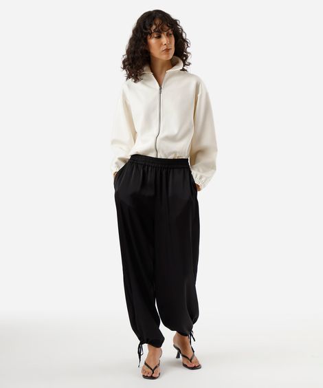 calça aladim feminina com amarração acetinada preta