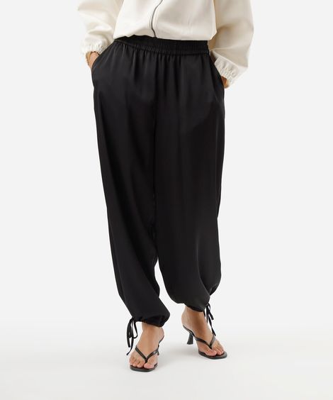 calça aladim feminina com amarração acetinada preta