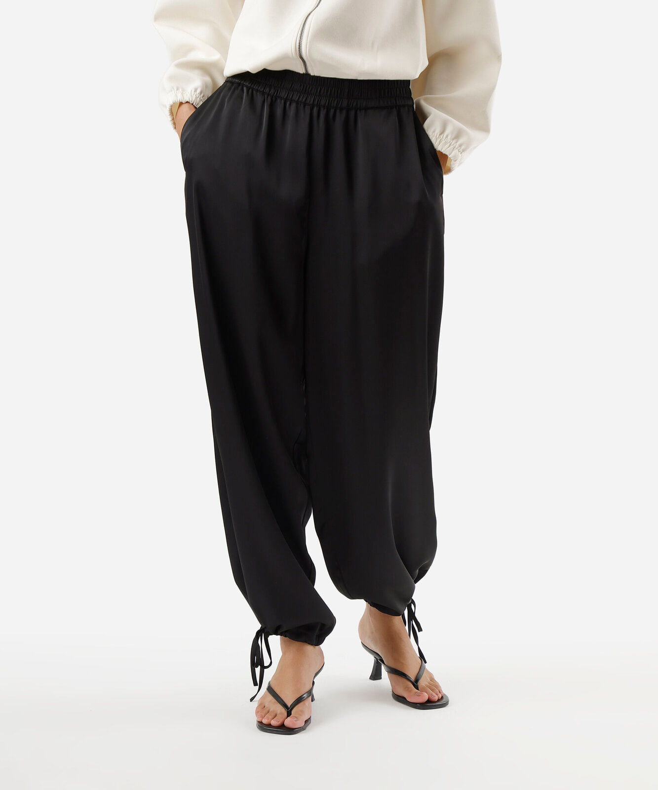calça aladim feminina com amarração acetinada preta