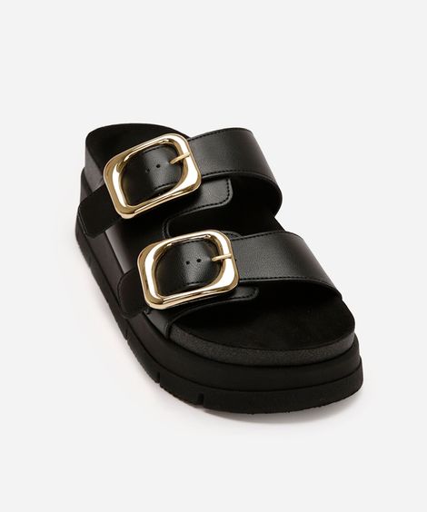 papete flatform feminina com fivelas oneself preta
