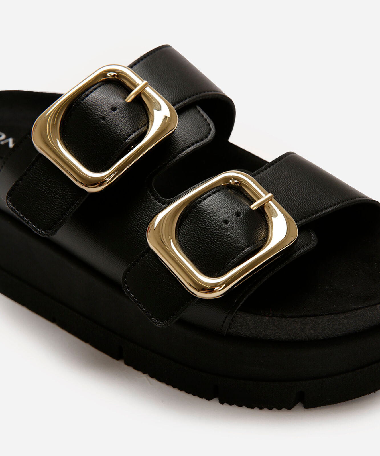 papete flatform feminina com fivelas oneself preta