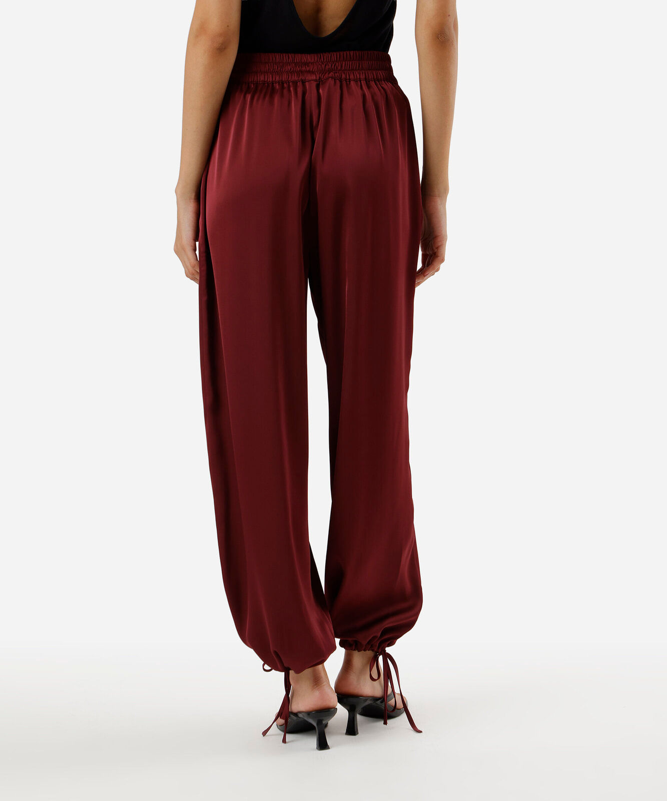 calça aladim feminina com amarração acetinada vinho